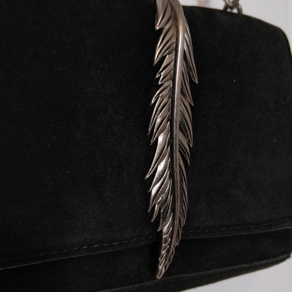 Faux Suede Crossbody Purse with Metal Feather Accent - Picture 3 of 6